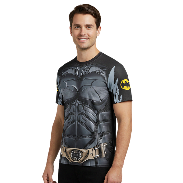 Camiseta Adulto Fantasia Herói Batman Dryfit Estampa Total