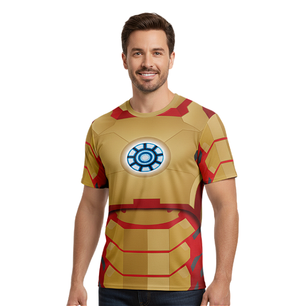 Camiseta Adulto Fantasia Homem de Ferro Dryfit Estampa Total