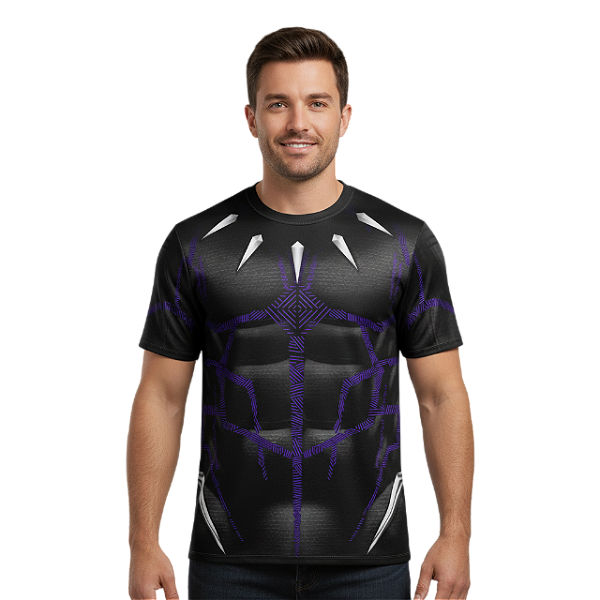 Camiseta Adulto Fantasia Herói Pantera Dryfit Estampa Total