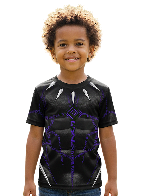 Camiseta Infantil Fantasia Herói Pantera Dryfit Estampa Total Cosplay