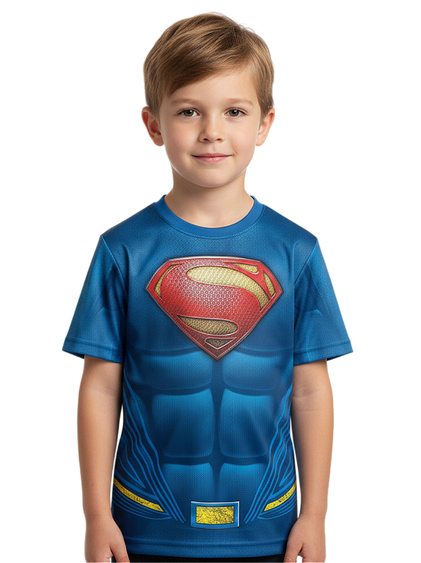Camiseta Infantil Fantasia Superman Dryfit Estampa Total Cosplay