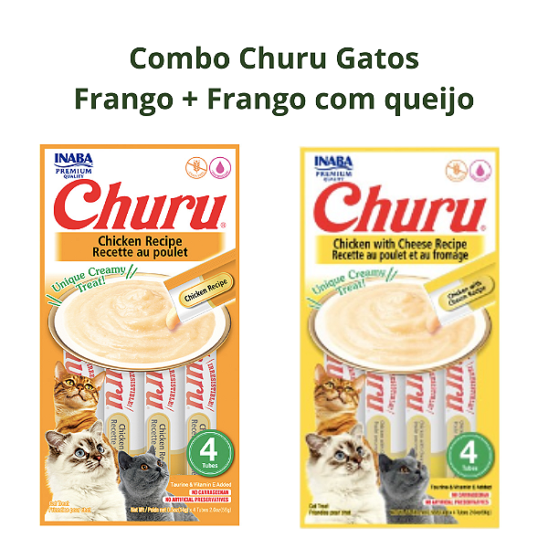 COMBO PETISCO CHURU FRANGO COM QUEIJO E FRANGO PARA GATOS 112g