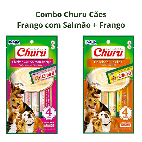 COMBO PETISCO CHURU FRANGO COM SALMÃO E FRANGO PARA CÃES 112g