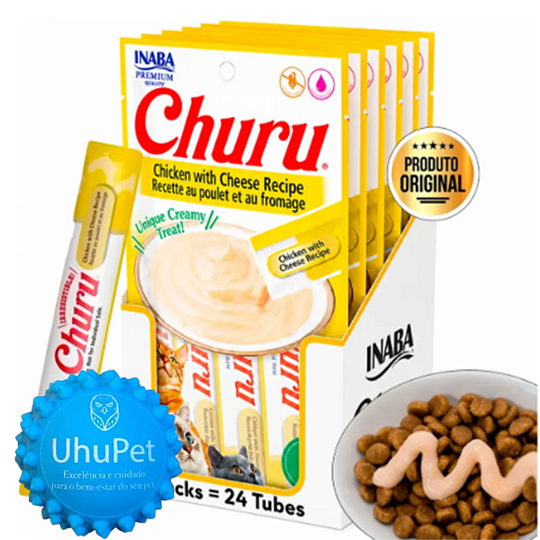 Kit com 6 Churu para Gatos Frango com Queijo 56g (24 Tubos)