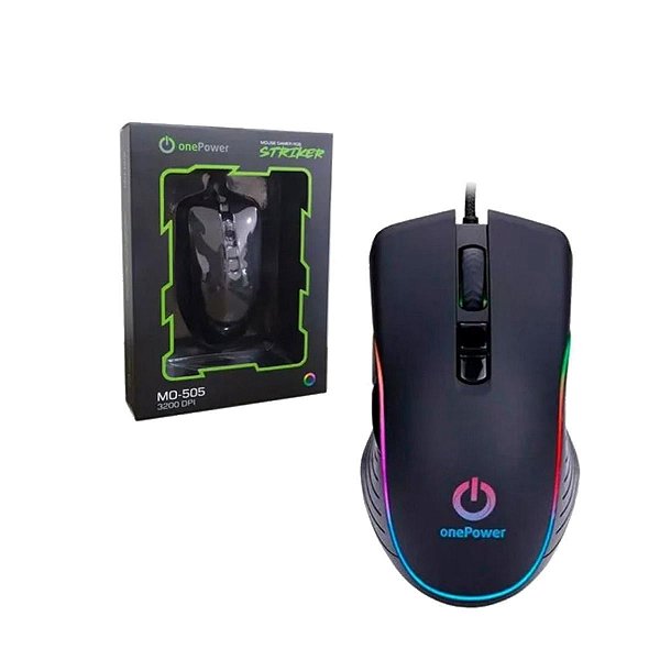 Mouse Gamer LED RGB USB 3200DPI 7 Botões MO505 Preto Onepowe
