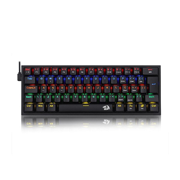 Teclado Mecânico Fizz 60% LED Rainbow K617 Preto Redragon