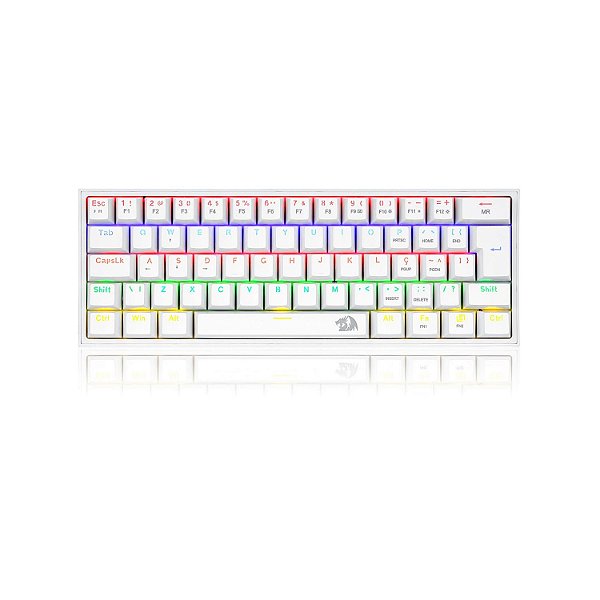 Teclado Mecânico Fizz 60% LED Rainbow K617 Branco Redragon
