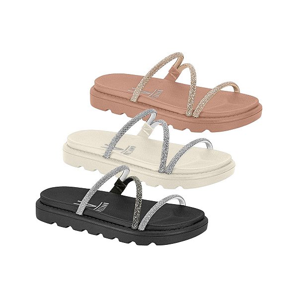 Sandalia Papete Brilho Feminina Vizzano c/ 3 Tiras