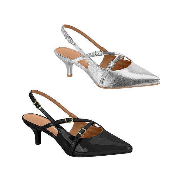 Scarpin Slingback Verniz Com Detalhes em Fivela Salto 5cm Vizzano