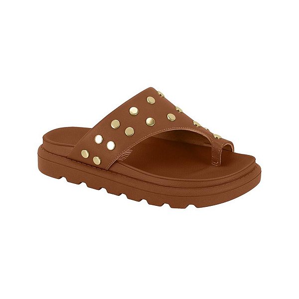 Sandália Papete Feminina Ring Toe com Detalhes Dourados