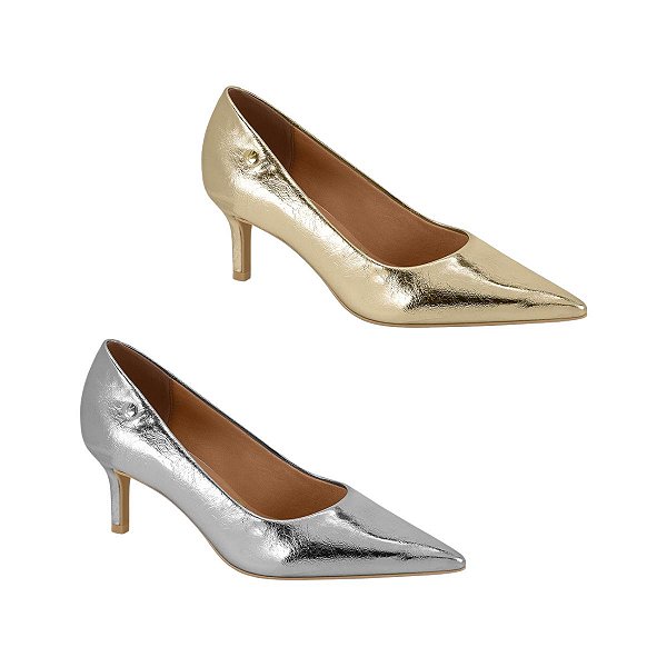 Scarpin 7cm Texturizado Metalizado Feminino Vizzano