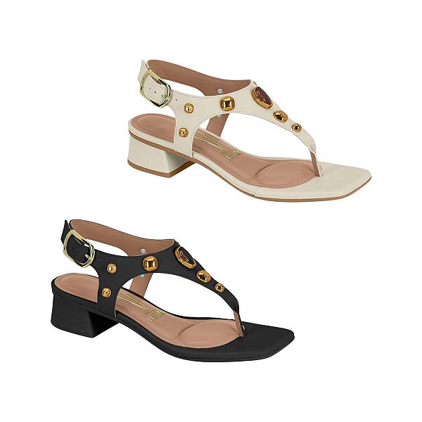 Sandalia com Detalhes em Dourado Salto 4,5cm  Feminina Vizzano