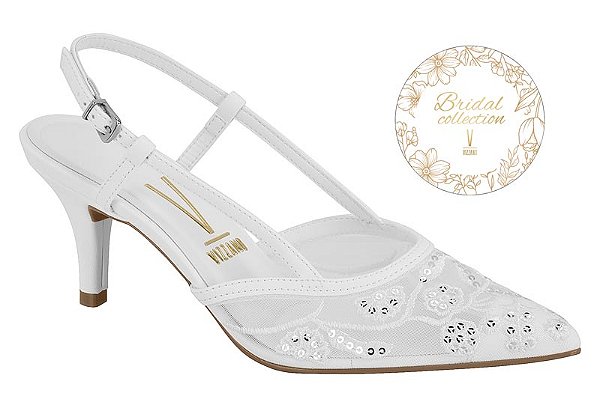 Scarpin Slingback Renda Coleção Bridal 7cm Feminino Vizzano
