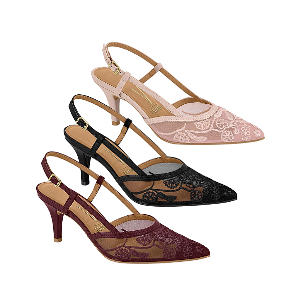 Scarpin Slingback Renda 7cm Feminino Vizzano