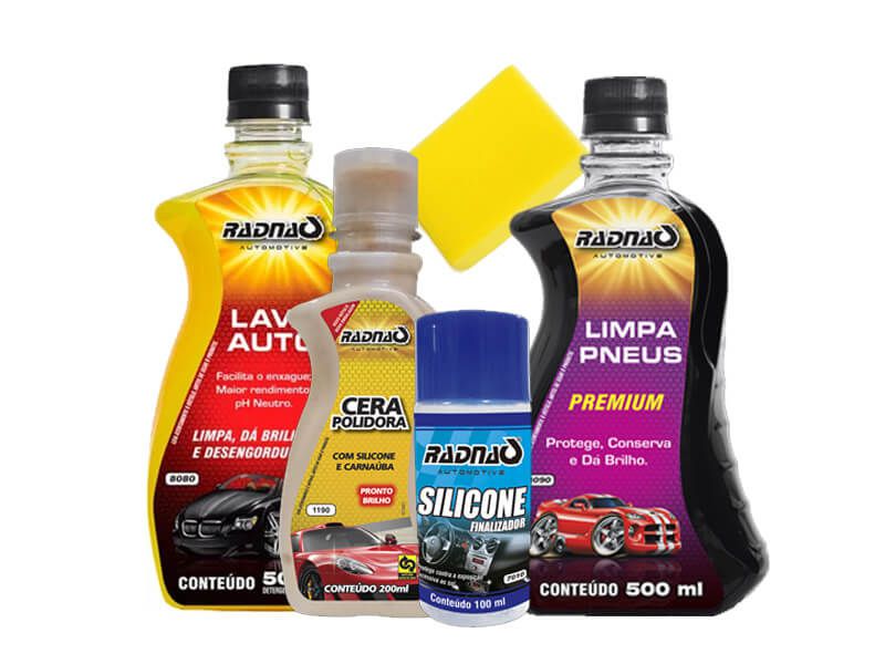 Kit Limpeza Auto Radnaq - Shampo Cera Silicone Limpa Pneu 5 em 1