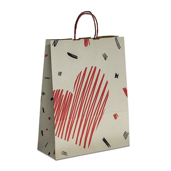 Sacola de Papel Kraft Pardo - 40 x 32 x 13 cm - Tamanho GG Love