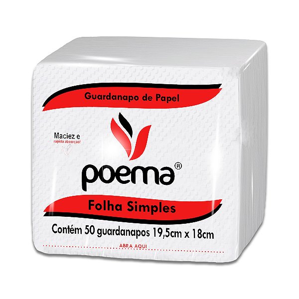 Guardanapo Folha Simples 19,5 x 18 cm - Pacote com 50 Unidades