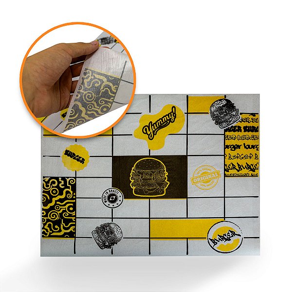 Papel Acoplado com Película 30 x 38 cm - Estampa Burger Black