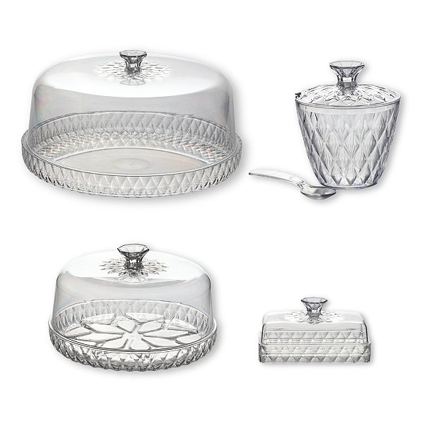 Kit Mesa Glamour Luxo Boleira Queijeira Açucareiro Manteigueira