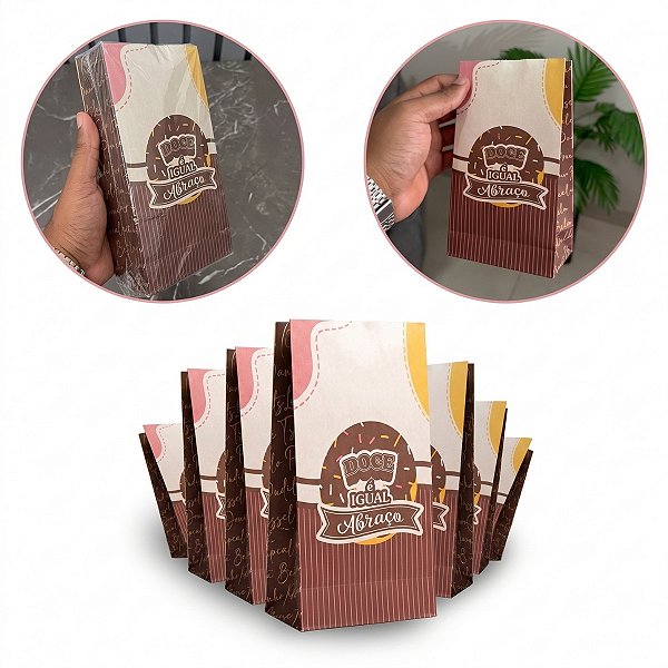 Sacos Papel Kraft Tamanho PP 22x12x6,5 cm Doces Delivery Sobremesas Comidas Compras Comércio Entrega