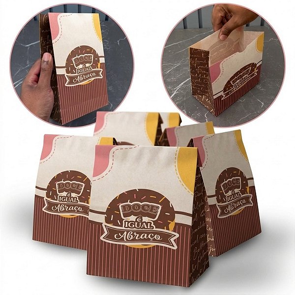 Sacos Papel Kraft Tamanho P 24x17x10 cm Doces Delivery Sobremesas Comidas Compras Comércio Entrega