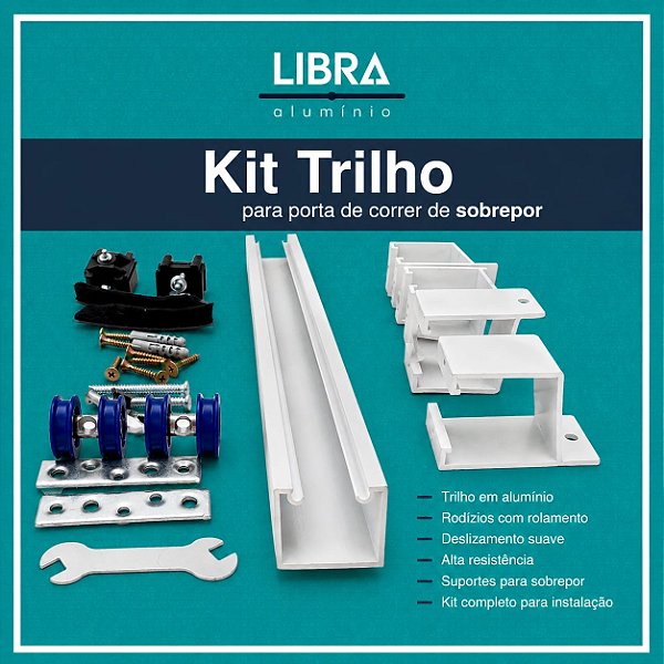 Kit Trilho p/ Porta de Correr 3,20m Branco c/ Suportes