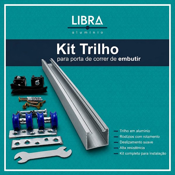 Kit Trilho p/ Porta de Correr 2,00m de Embutir para portas até 1 mt Natural