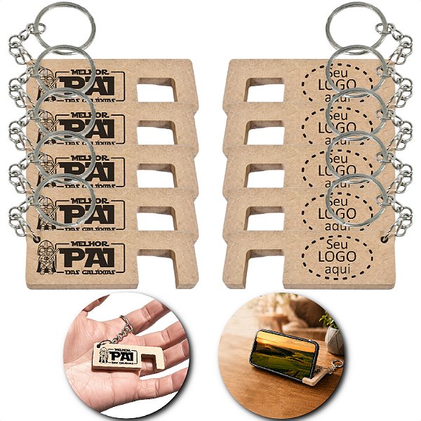 Chaveiro Suporte Para Celular em MDF Frente/Verso Personalizado kit 10pçs