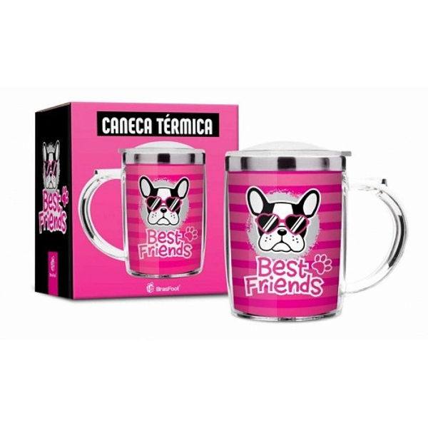 CANECA PLÁSTICA INOX - BEST FRIEND DOG ROSA