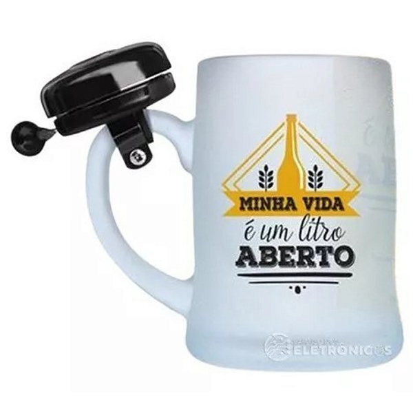 CANECA CHOPP COM CAMPAINHA - MINHA VIDA É UM LITRO ABERTO