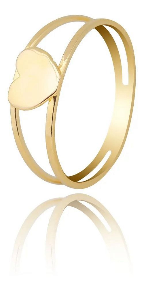 Anel Coração De Ouro 10k 416 Feminino Delicado