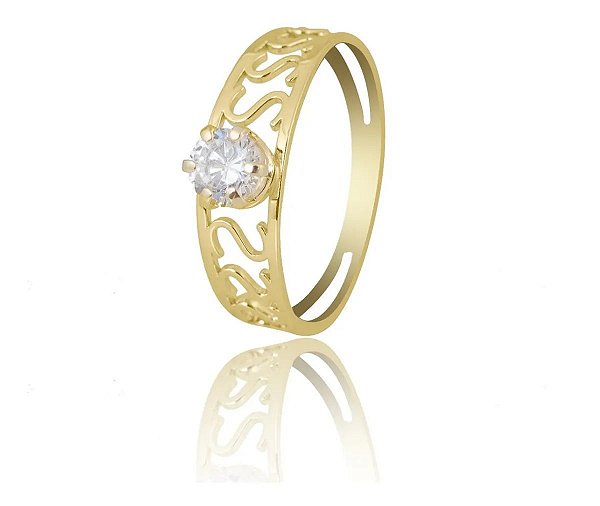 Anel Solitário De Ouro 10k Feminino Com Garantia Pedra De 5 mm