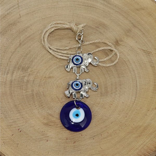 Pendente de Olho Grego com Elefantes - Proteção para Casa