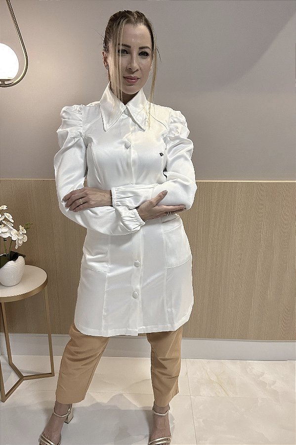 Jaleco Feminino Turquesa Off White