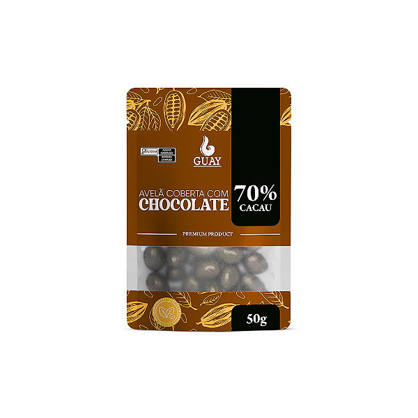 Drageado de avelã com chocolate 70% cacau 50g
