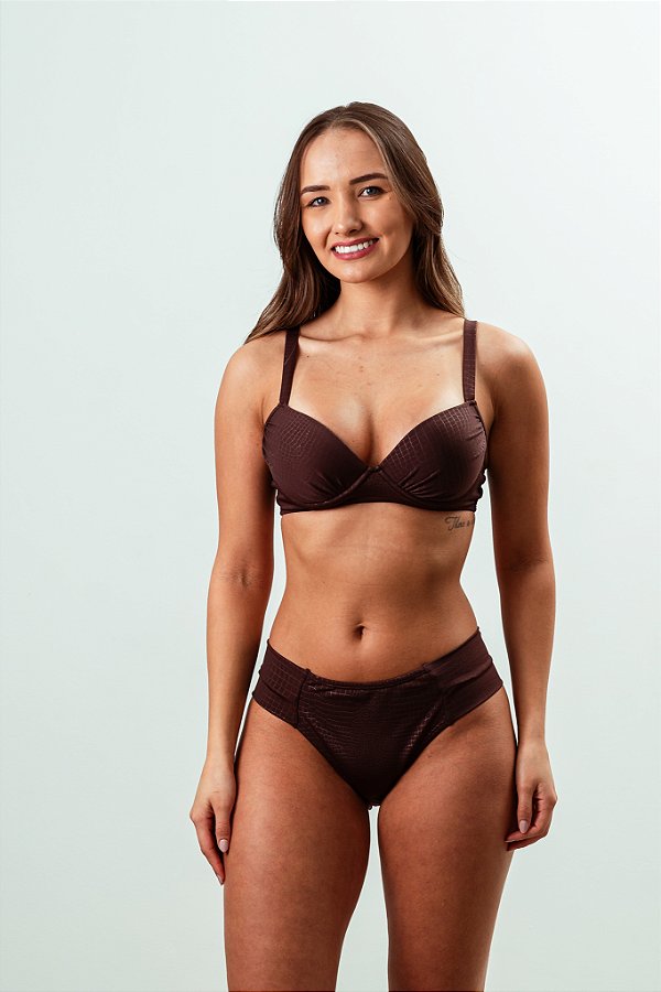 Biquini alça fixa marrom Cleci/Pietra
