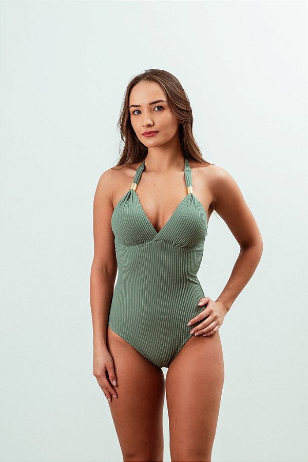 Maiô fechado com bojo Analu verde textura