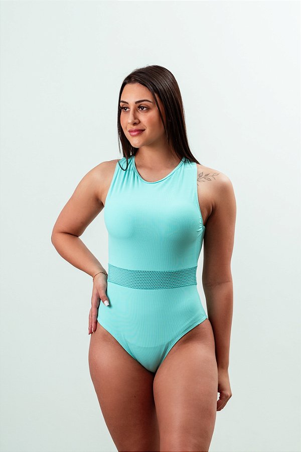 Maiô canelado com bojo cor Tiffany Modelo Naomi