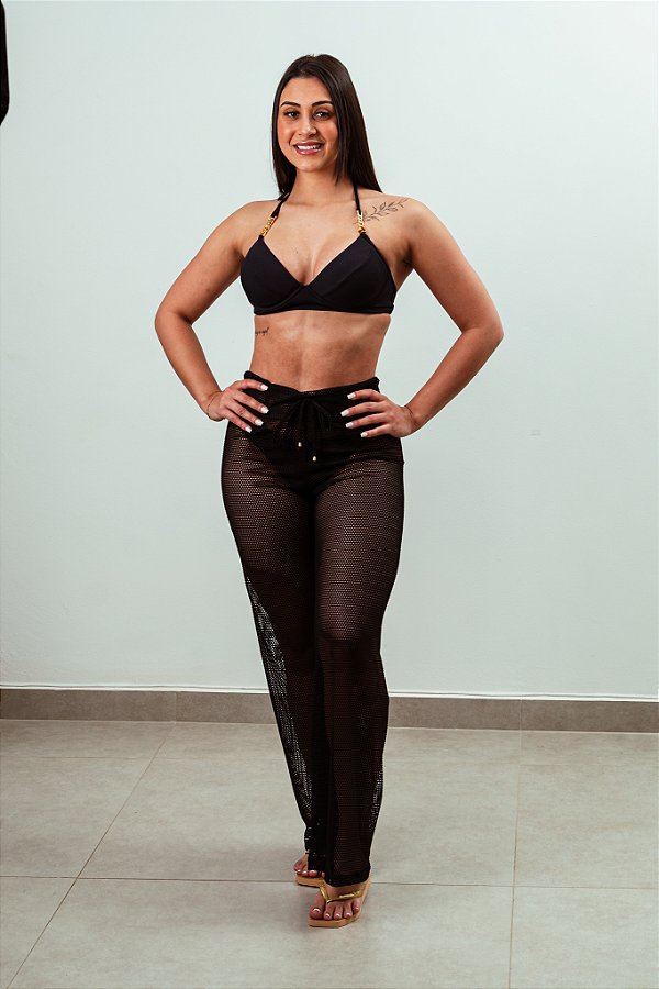 Calça renda furadinha preta