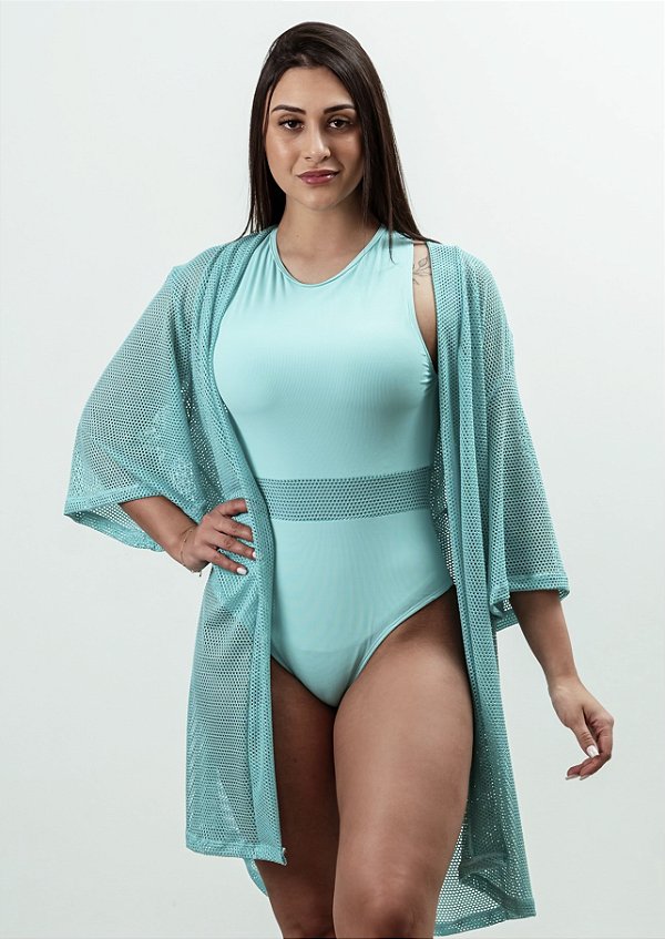 Kimono aberto Excentric verde tiffany