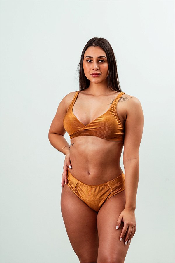 Biquini Olivia/Pietra tecido bronze canelado