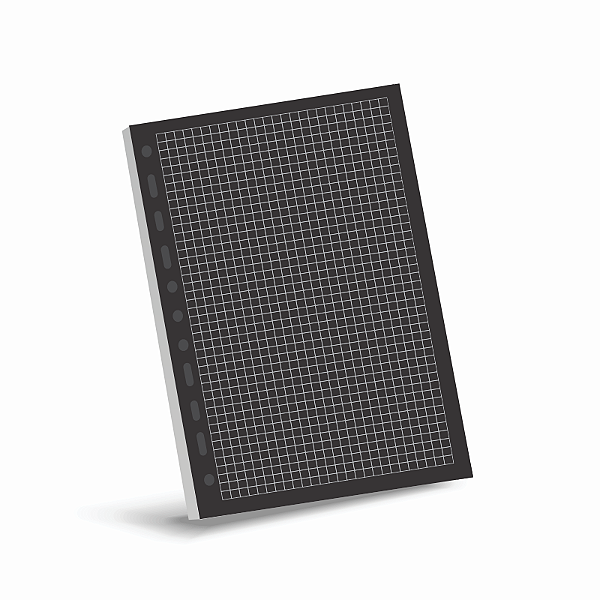 REFIL PARA CADERNO ARGOLADO TAMANHO COLEGIAL -40 FOLHAS PRETAS QUADRICULADAS EM BRANCO 90 GRS