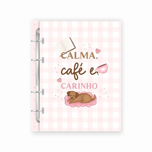 Caderno Colegial Argolado Calma Café e Carinho