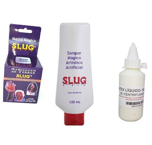 Kit maquiagem artística massa slug+ sangue teatral + látex