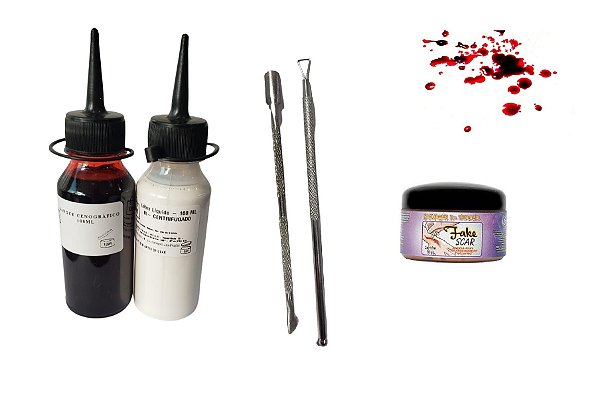 Kit maquiagem artistica latex + sangue falso+ + massa