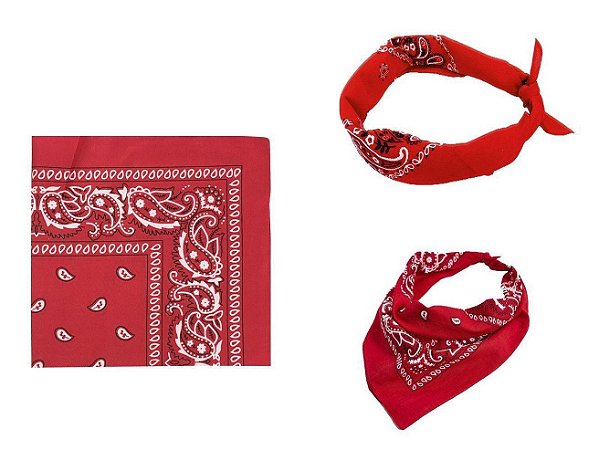 Bandana Faixa Lenço Cabelo Vermelho Unissex Poliéster