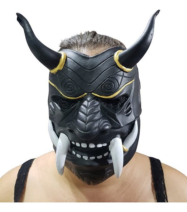 Máscara De Latéx Assassino Japonês Samurai Preta Fantasia