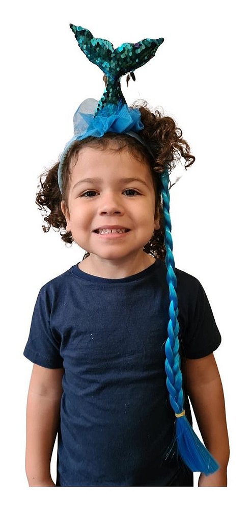 Kit Sereia Com Arco E Trança Cabelo Colorido Infantil