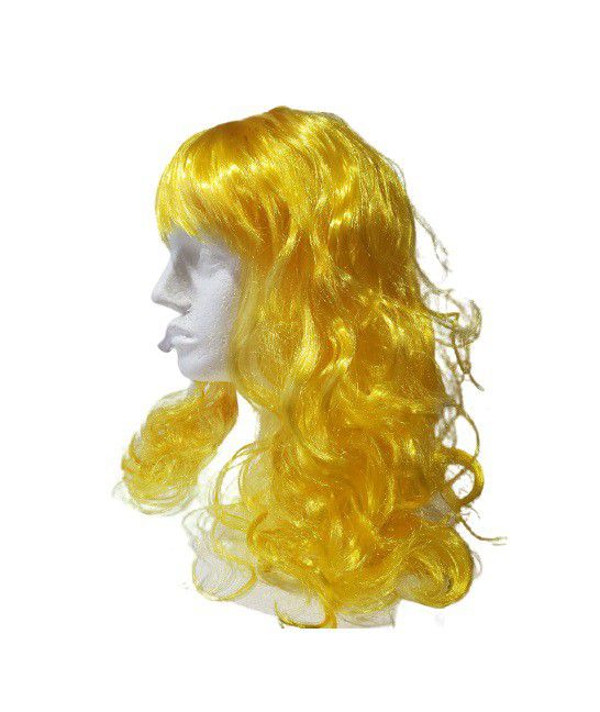 Peruca longa Cacheada sintética Amarela 45 cm cosplay