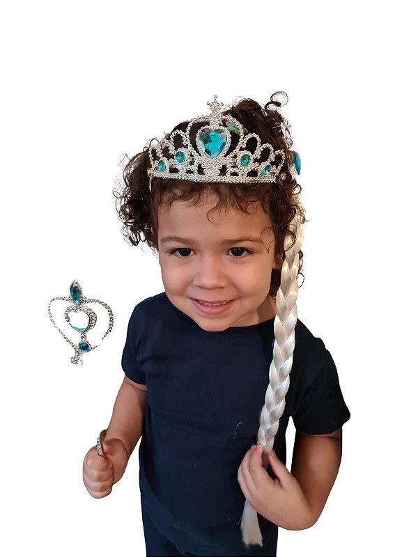 Princesa Frozen fantasia Elsa Trança cabelo loiro Coroa